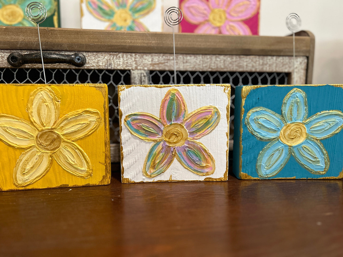 Textured Wooden Flower Blocks