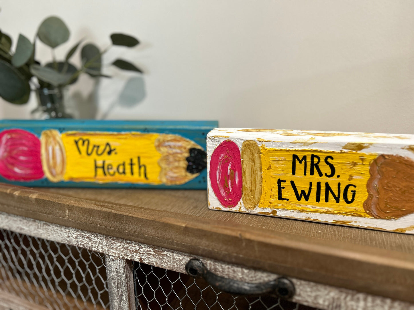 Personalized Textured Painted Wooden Pencil Block with Teacher Name