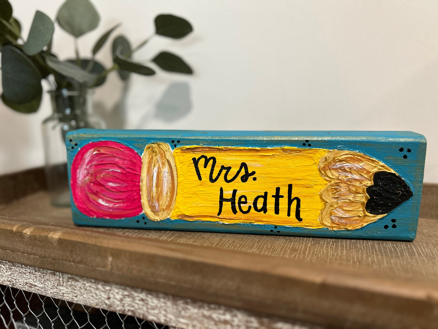 Personalized Textured Painted Wooden Pencil Block with Teacher Name