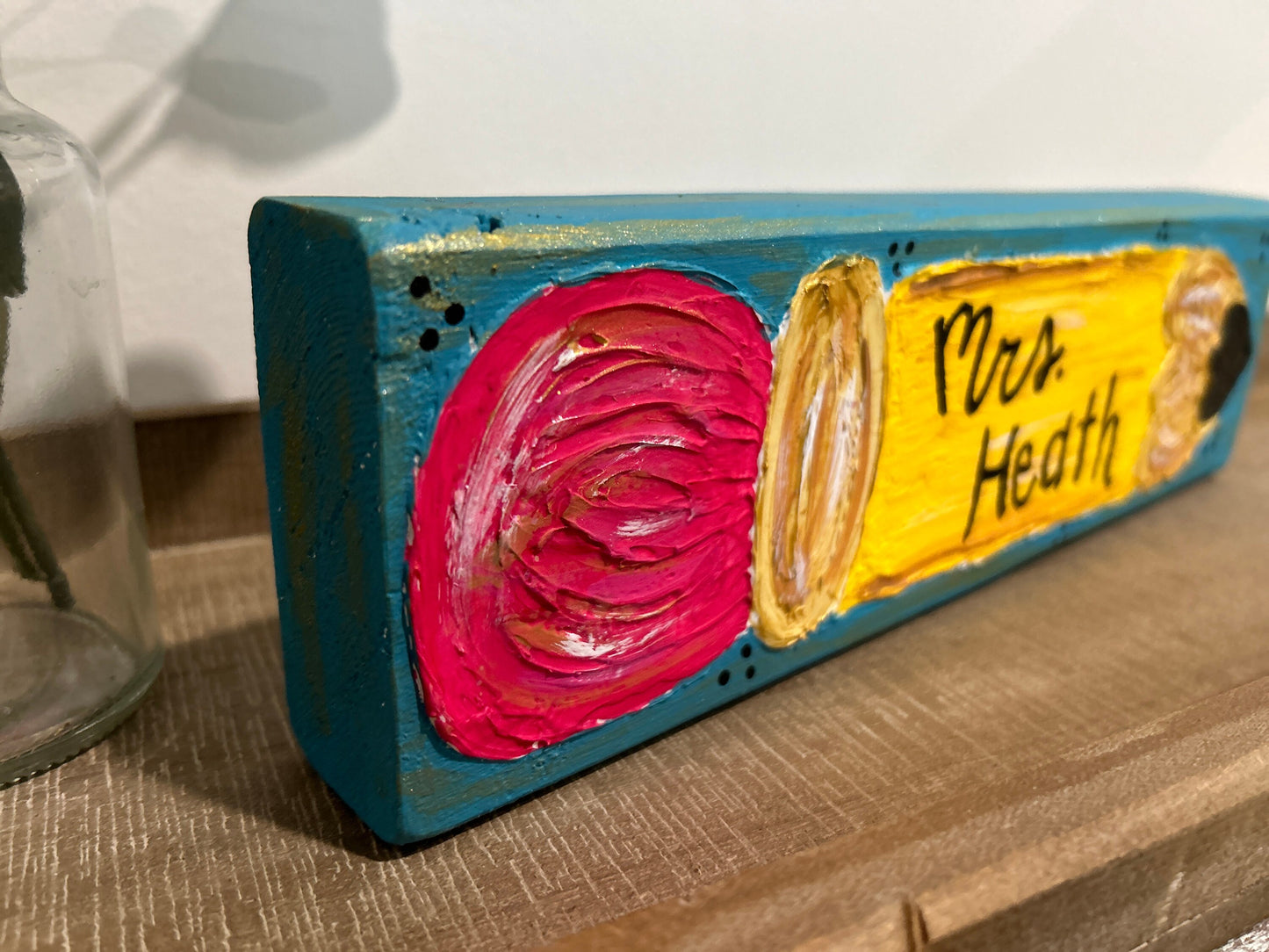 Personalized Textured Painted Wooden Pencil Block with Teacher Name