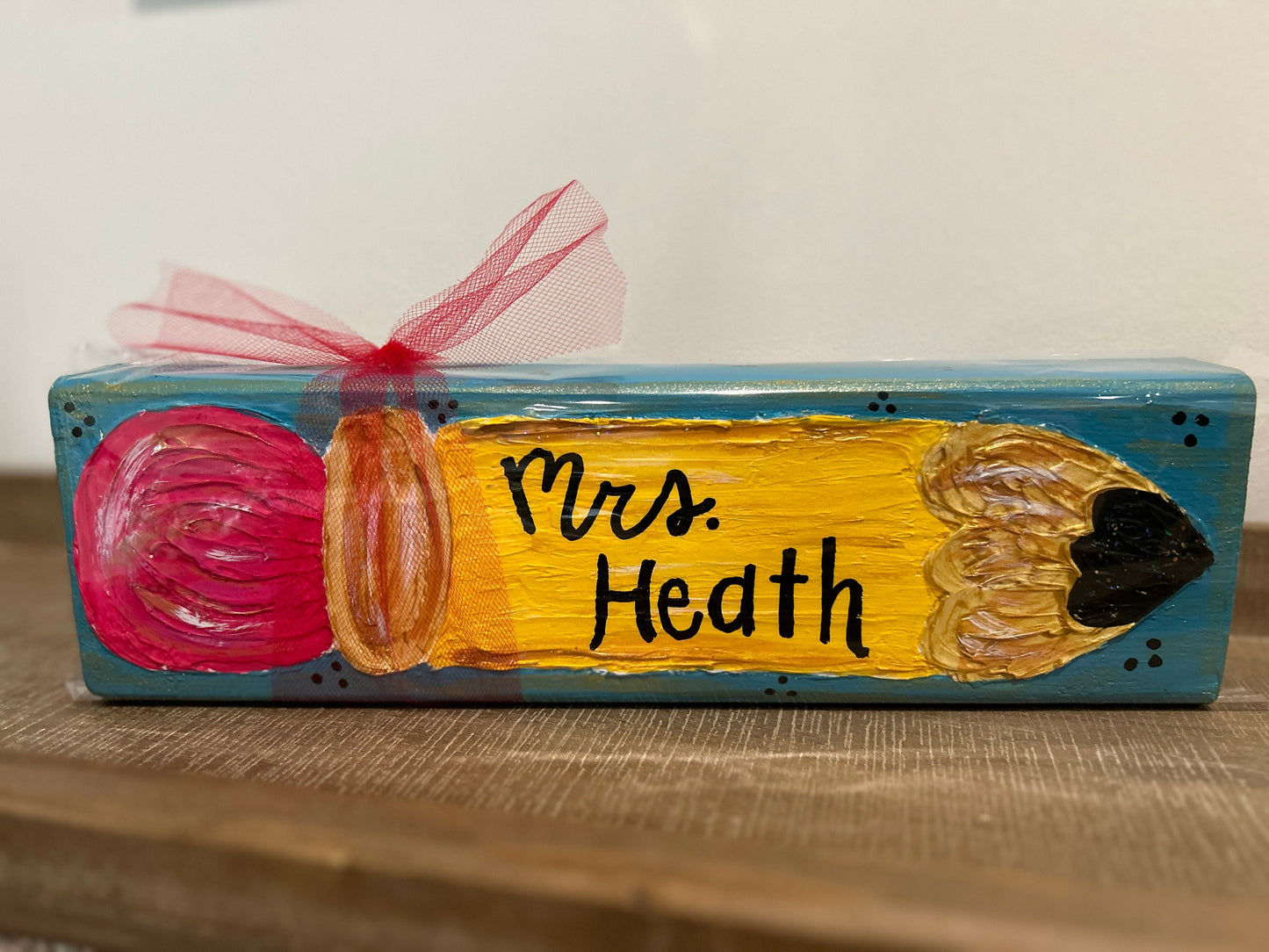 Personalized Textured Painted Wooden Pencil Block with Teacher Name
