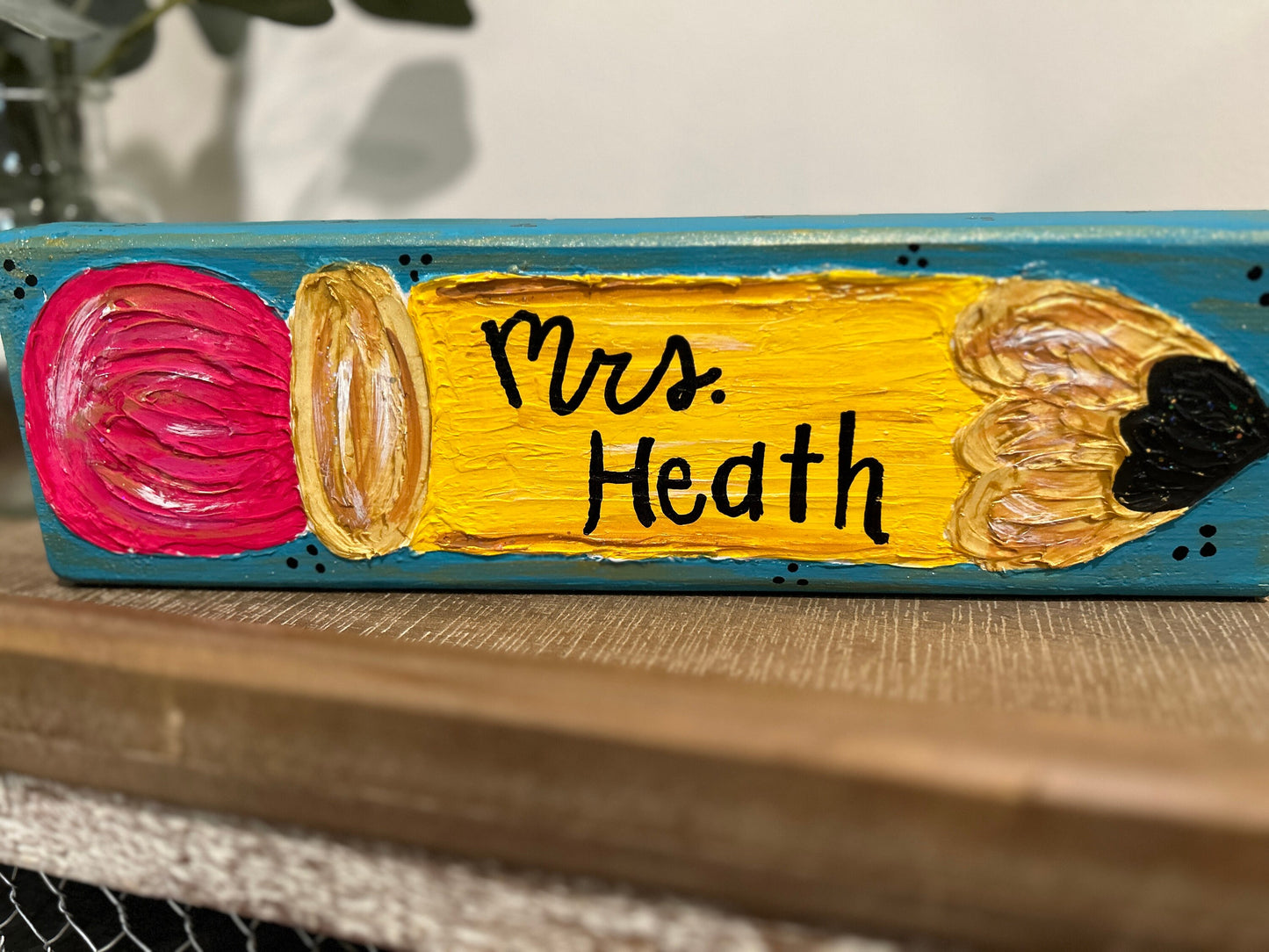 Personalized Textured Painted Wooden Pencil Block with Teacher Name