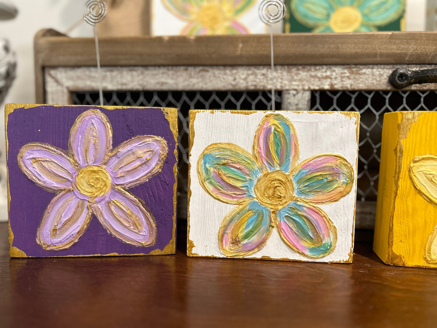 Textured Wooden Flower Blocks