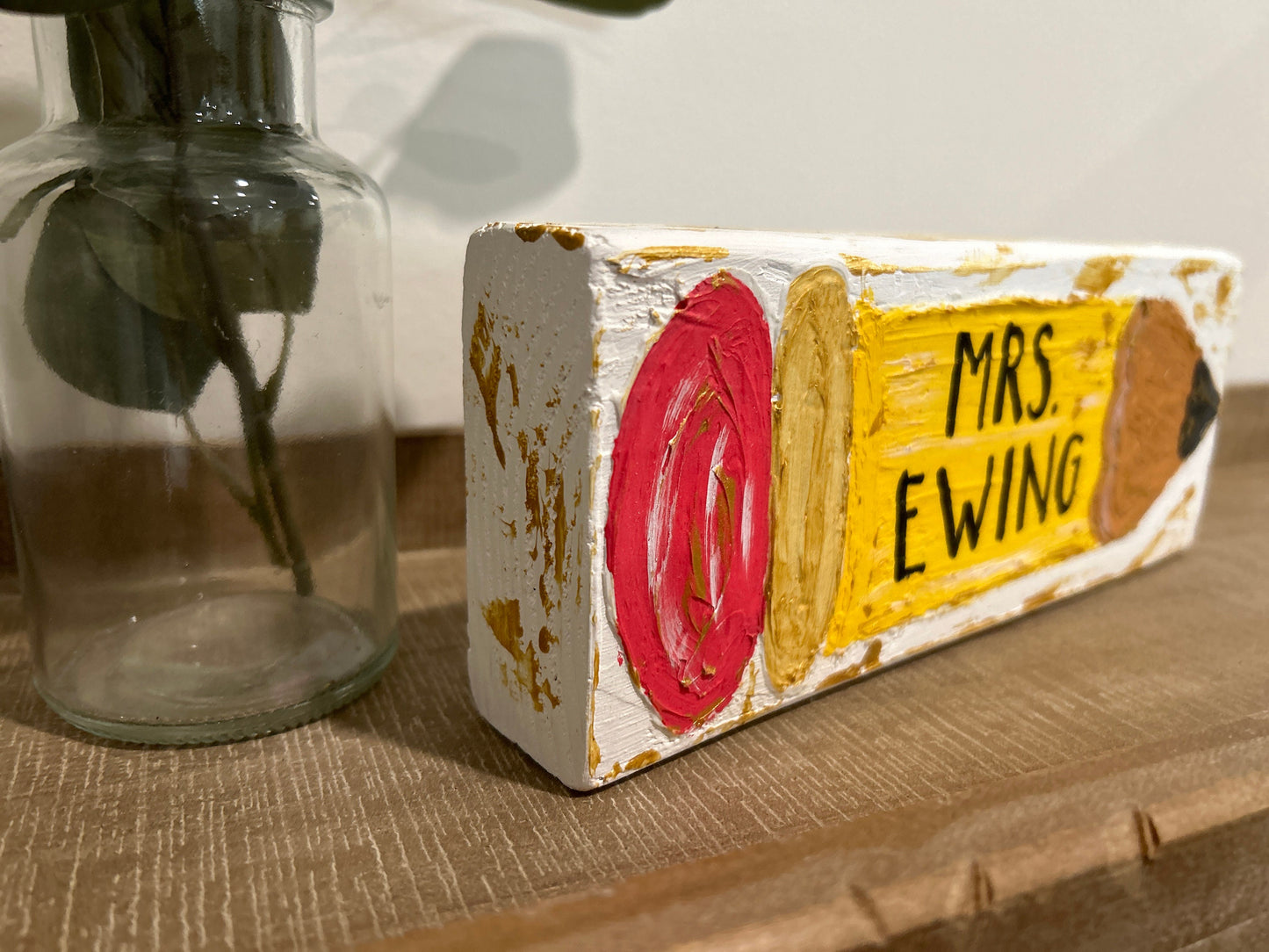 Personalized Textured Painted Wooden Pencil Block with Teacher Name